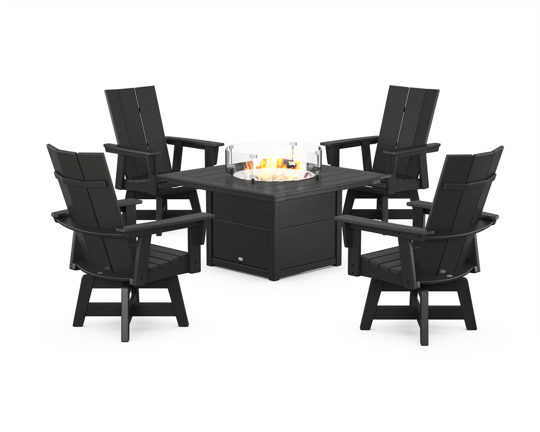 Modern 5-Piece Curveback Upright Adirondack Conversation Set with Fire Pit Table