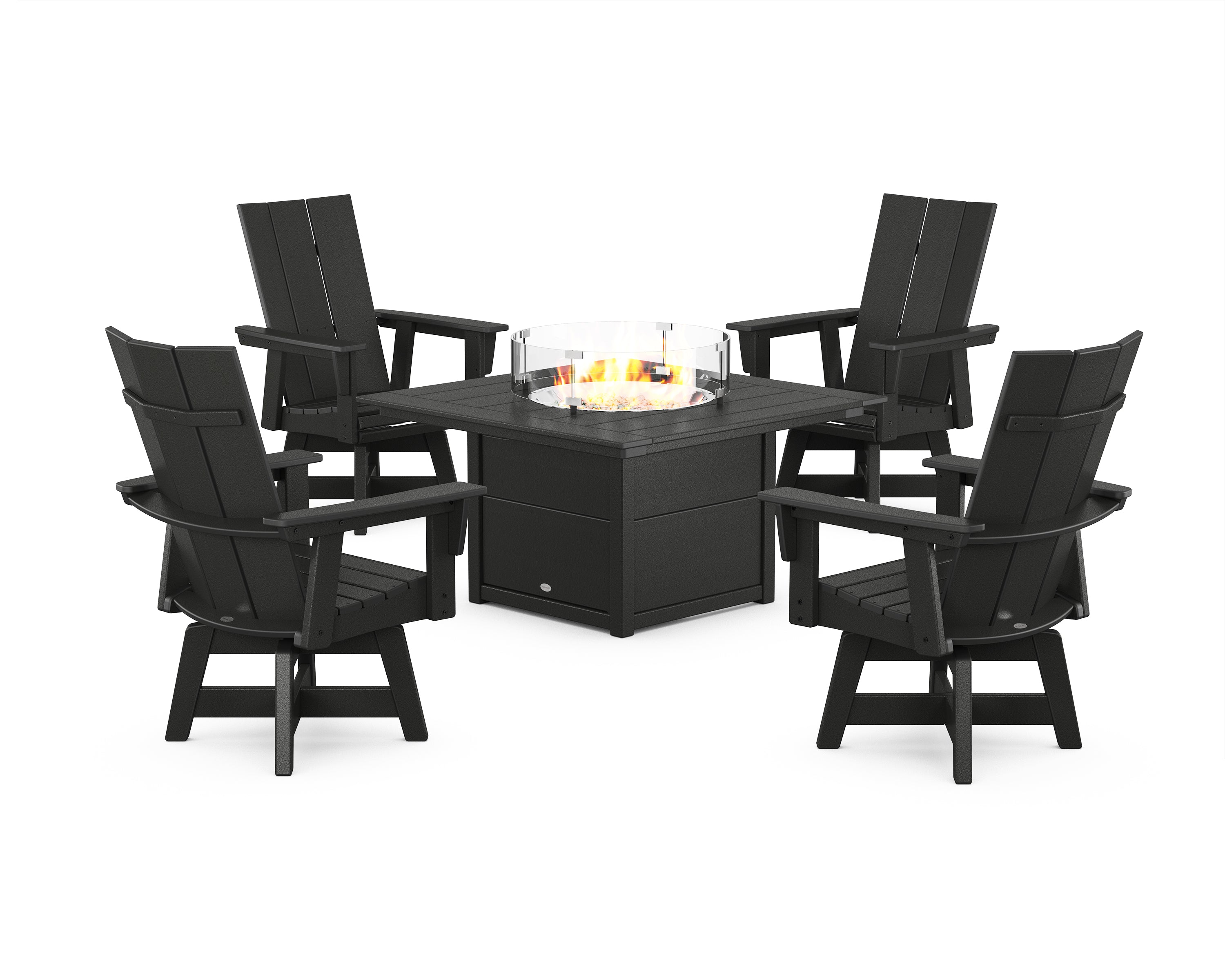 Modern 5-Piece Curveback Upright Adirondack Conversation Set with Fire Pit Table