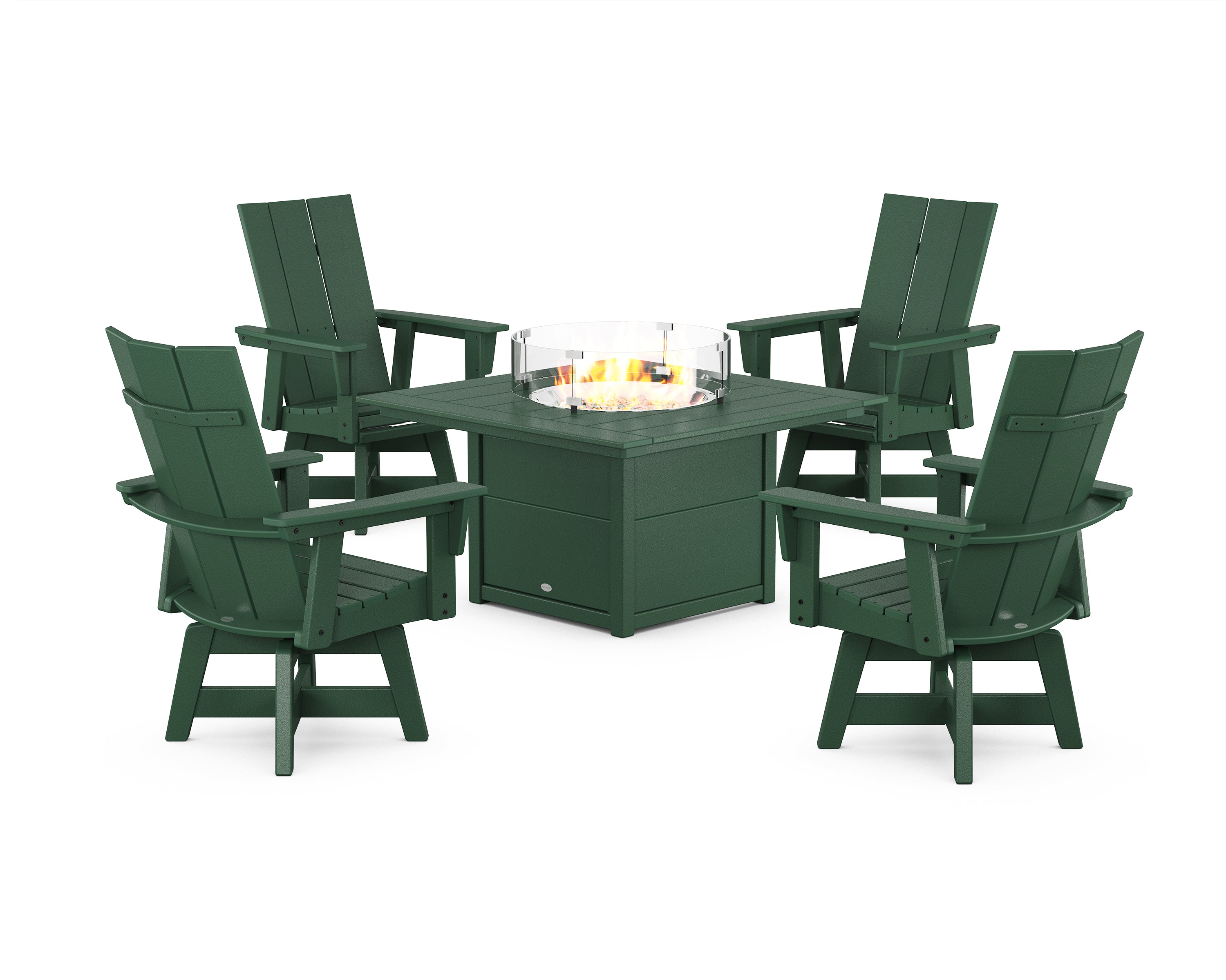 Modern 5-Piece Curveback Upright Adirondack Conversation Set with Fire Pit Table