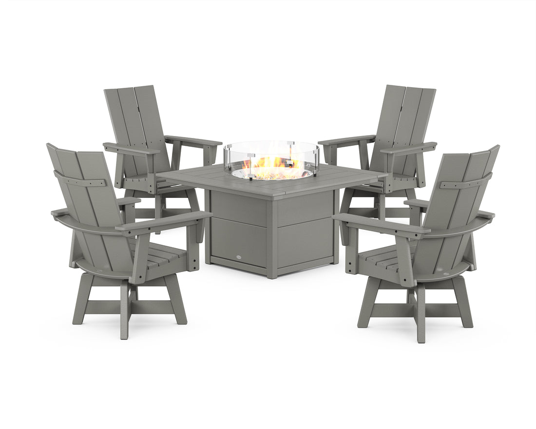 Modern 5-Piece Curveback Upright Adirondack Conversation Set with Fire Pit Table