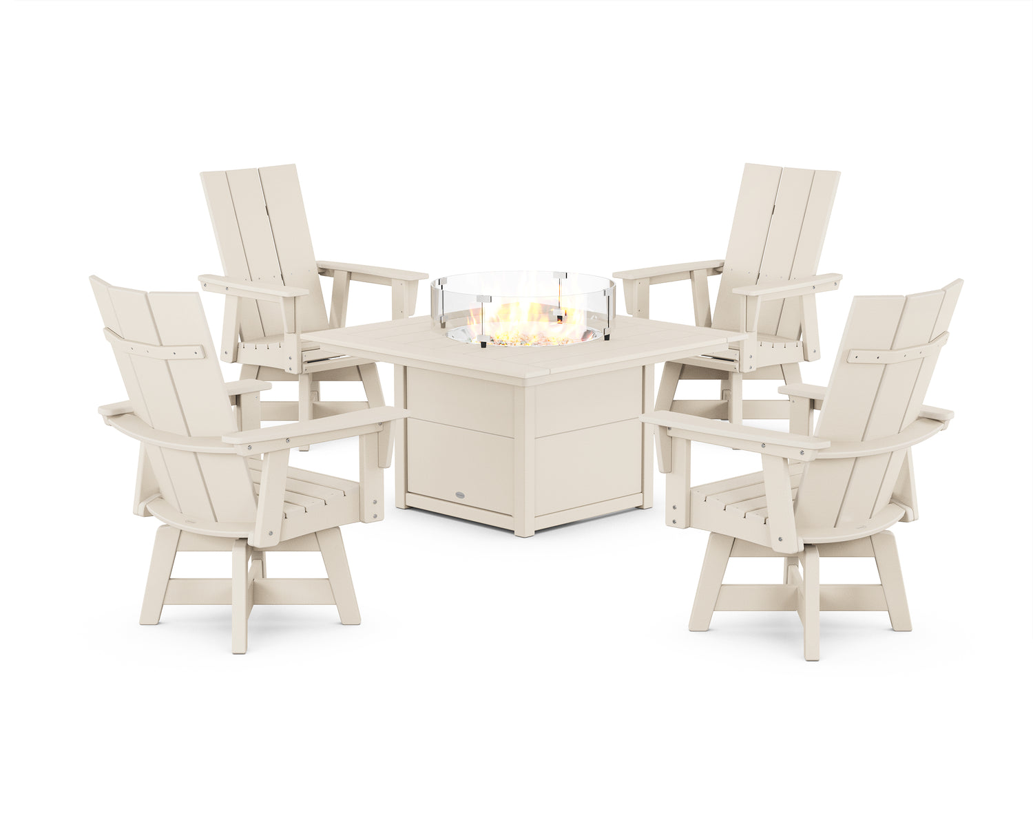 Modern 5-Piece Curveback Upright Adirondack Conversation Set with Fire Pit Table