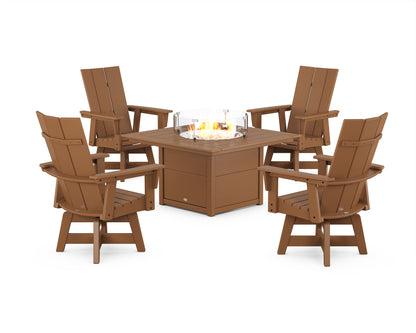 Modern 5-Piece Curveback Upright Adirondack Conversation Set with Fire Pit Table