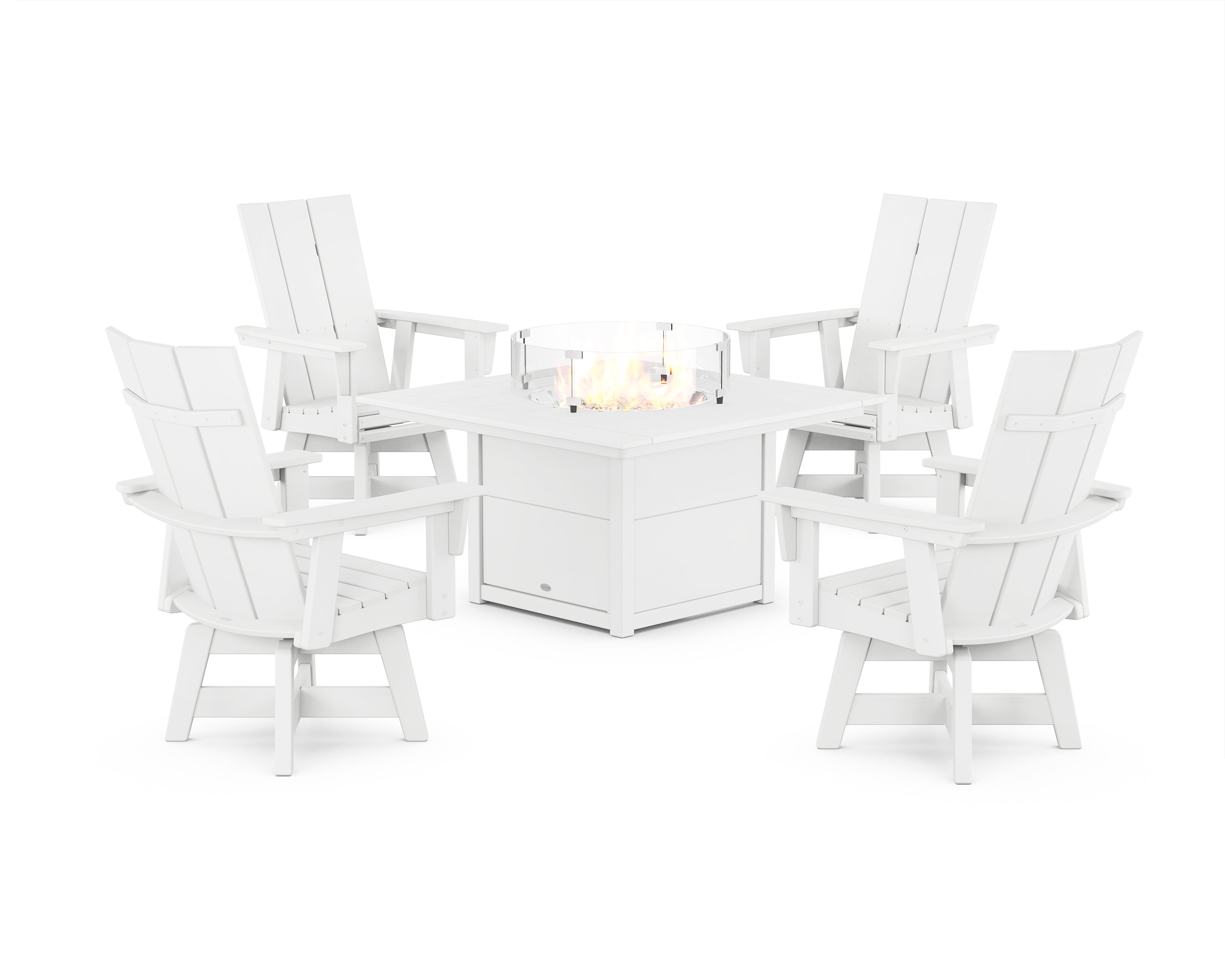 Modern 5-Piece Curveback Upright Adirondack Conversation Set with Fire Pit Table