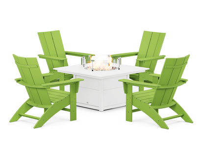 Modern Curveback Adirondack 5-Piece Conversation Set with Fire Pit Table