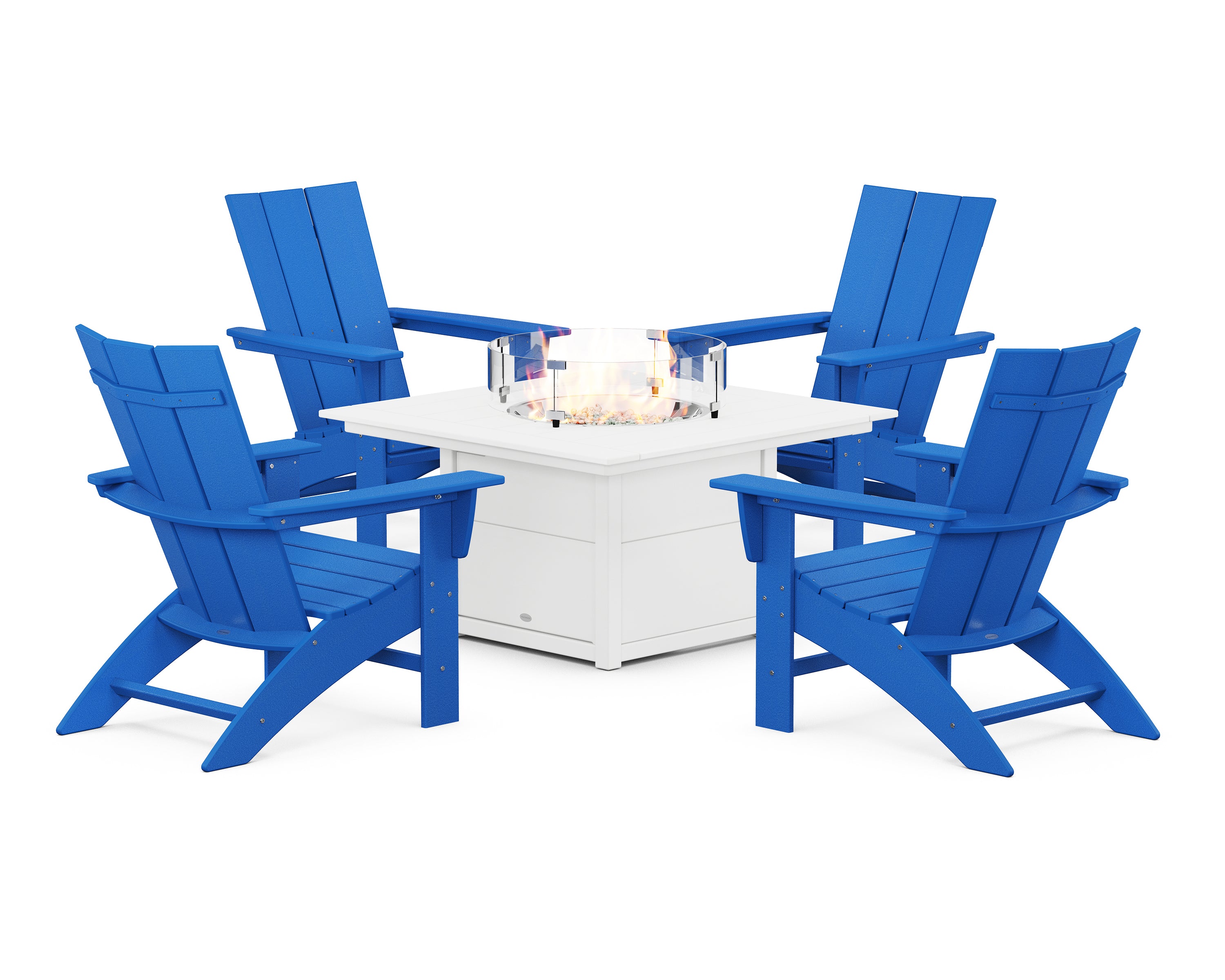 Modern Curveback Adirondack 5-Piece Conversation Set with Fire Pit Table