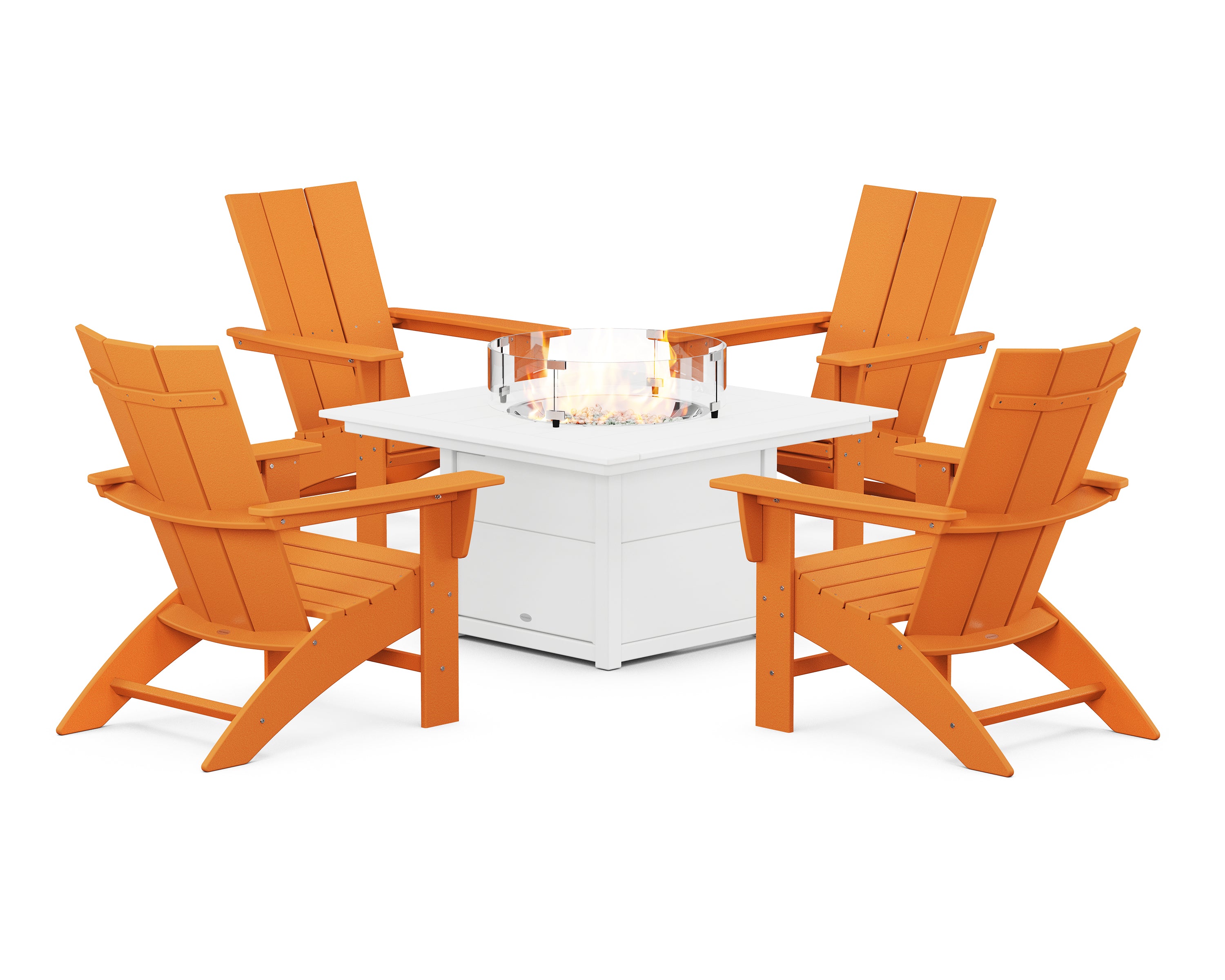 Modern Curveback Adirondack 5-Piece Conversation Set with Fire Pit Table