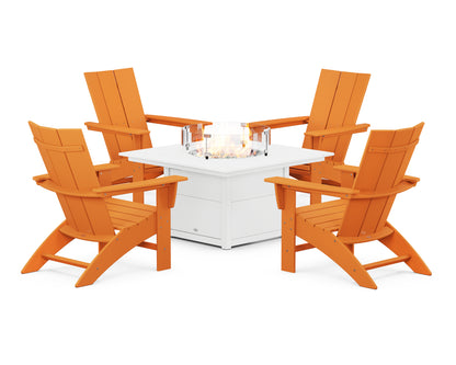 Modern Curveback Adirondack 5-Piece Conversation Set with Fire Pit Table