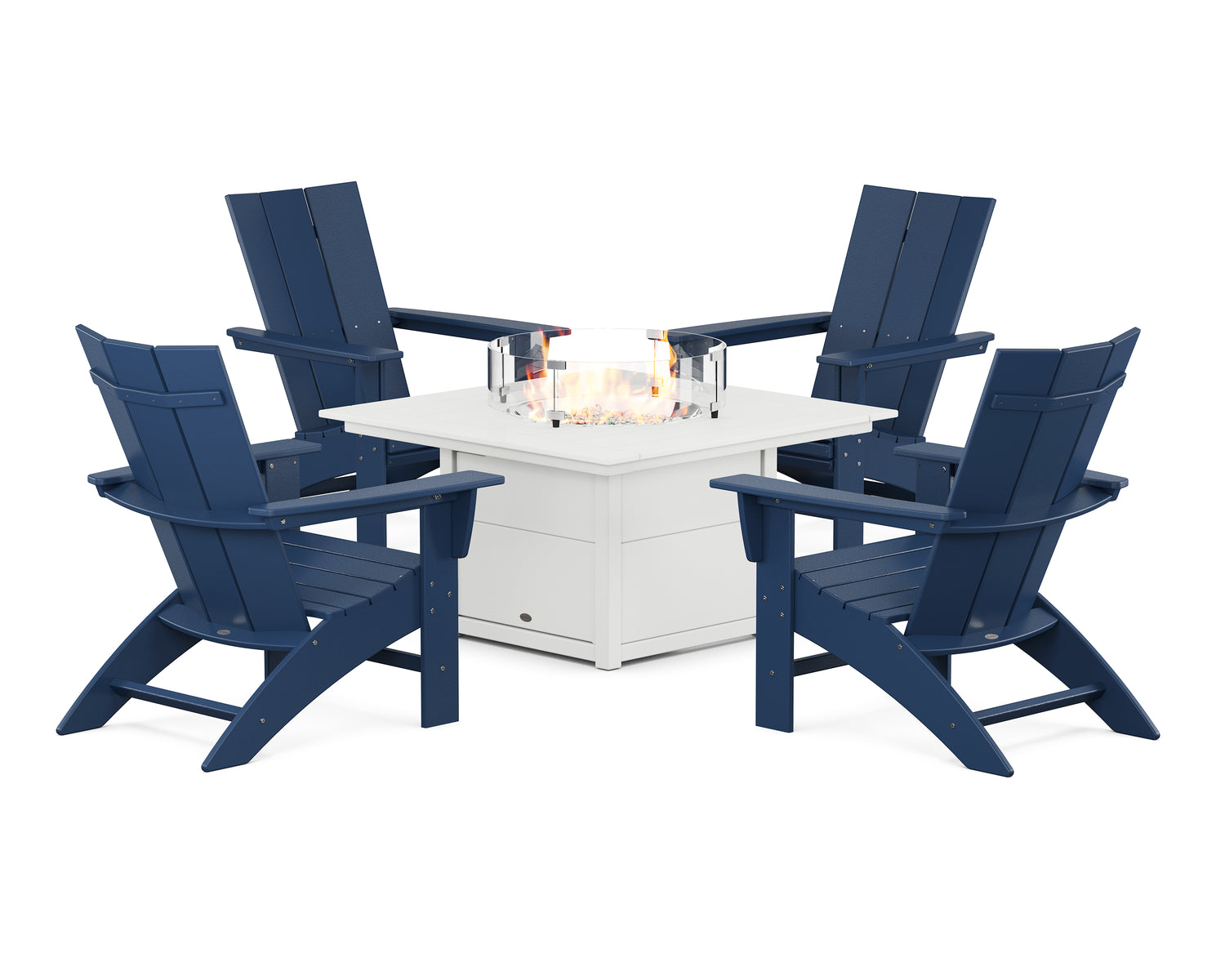 Modern Curveback Adirondack 5-Piece Conversation Set with Fire Pit Table