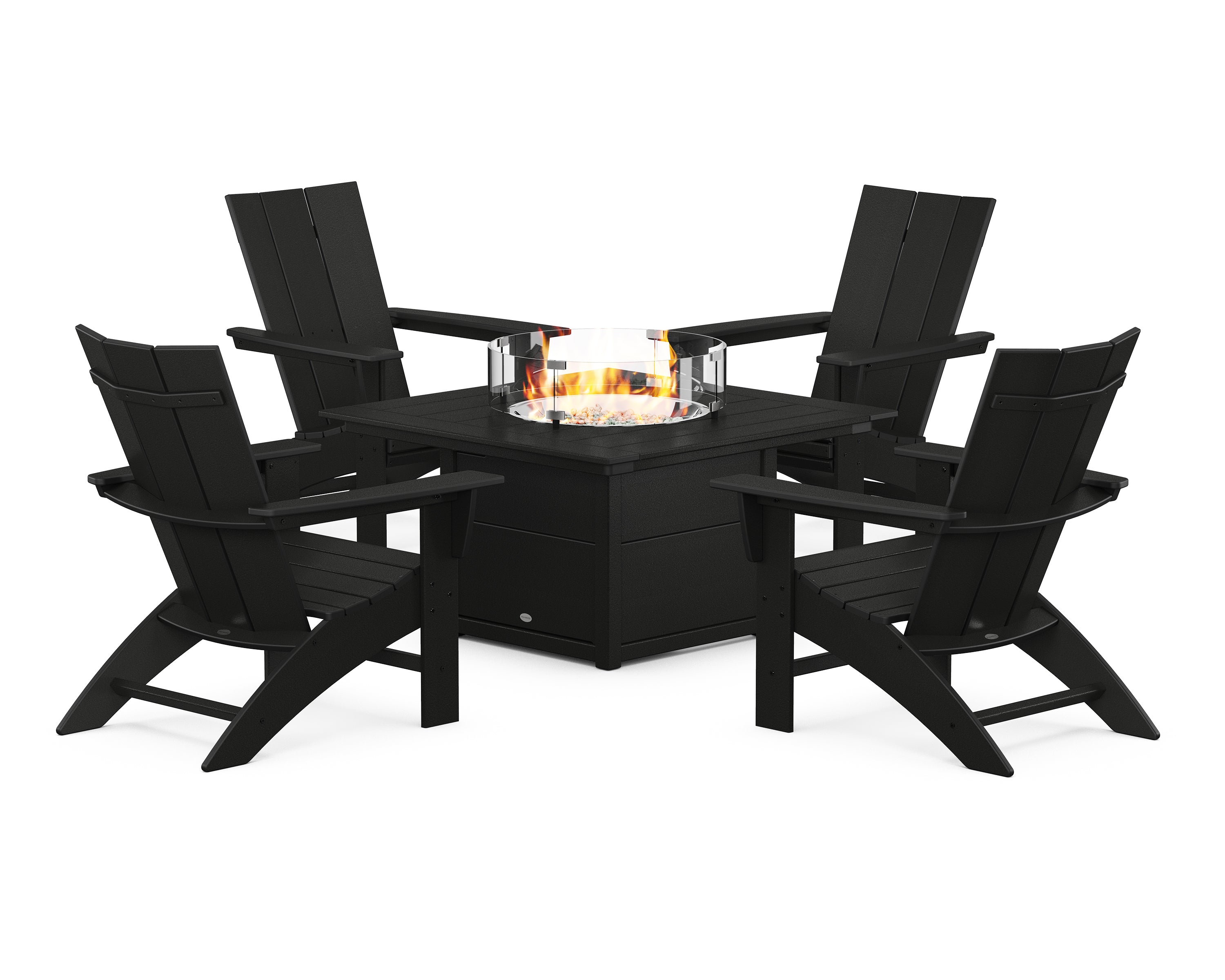 Modern Curveback Adirondack 5-Piece Conversation Set with Fire Pit Table