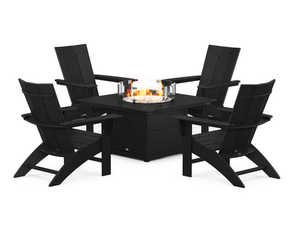 Modern Curveback Adirondack 5-Piece Conversation Set with Fire Pit Table