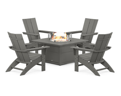 Modern Curveback Adirondack 5-Piece Conversation Set with Fire Pit Table