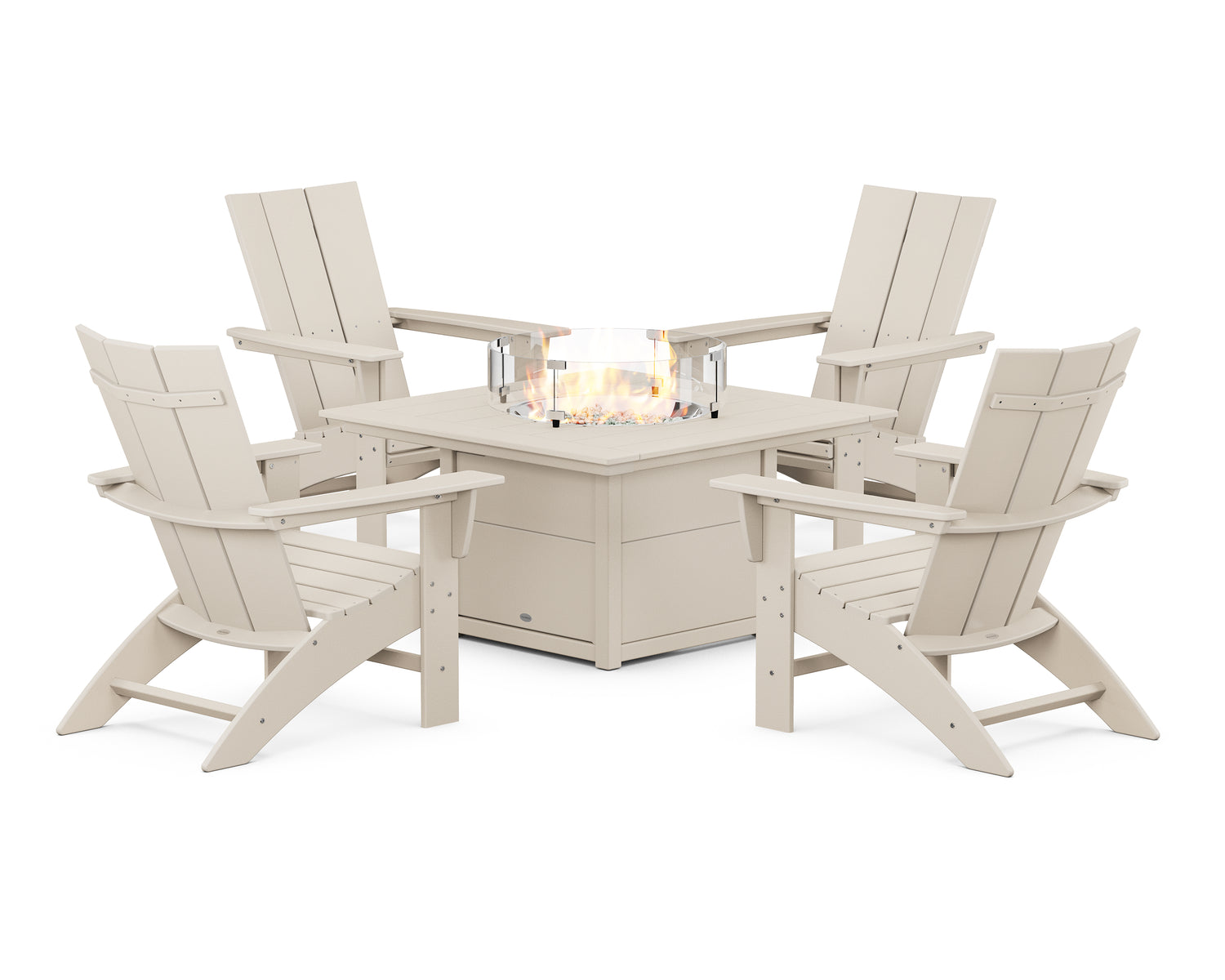 Modern Curveback Adirondack 5-Piece Conversation Set with Fire Pit Table