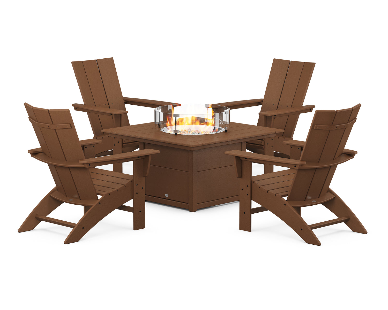 Modern Curveback Adirondack 5-Piece Conversation Set with Fire Pit Table