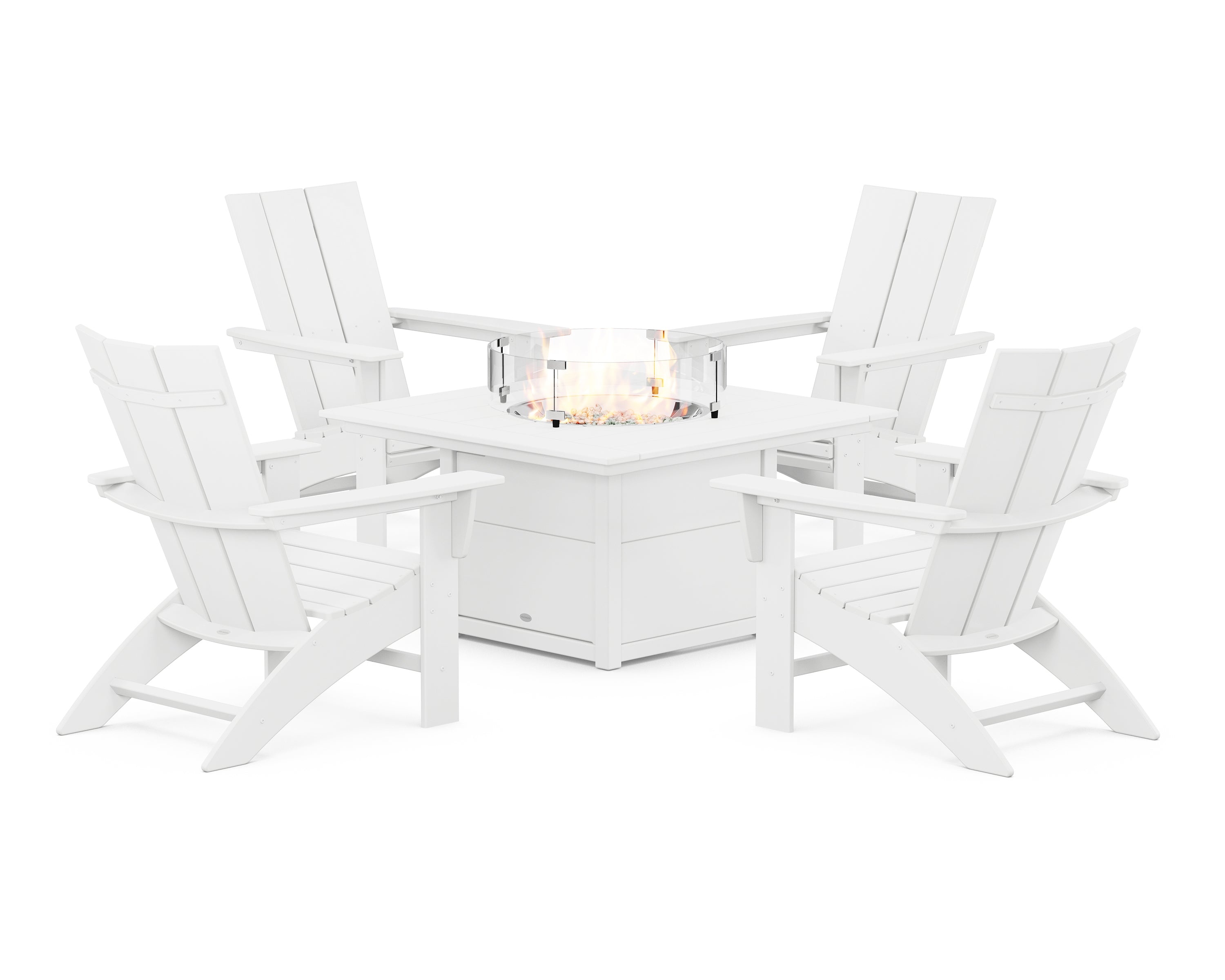 Modern Curveback Adirondack 5-Piece Conversation Set with Fire Pit Table