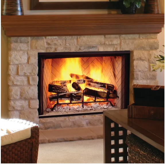 42&quot; Biltmore Radiant Wood Burning Fireplace with Herringbone Brick Panels