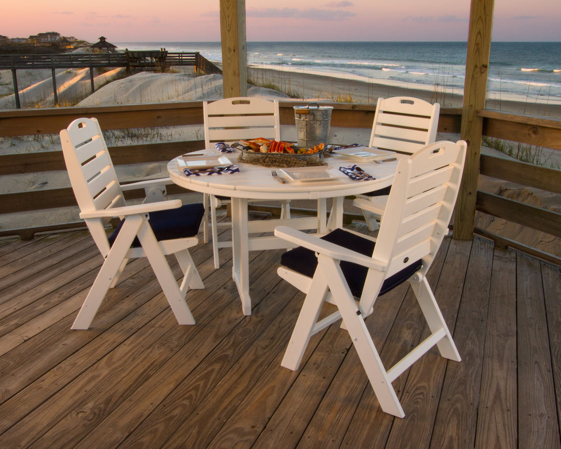 Nautical Folding Chair 5-Piece Round Farmhouse Dining Set