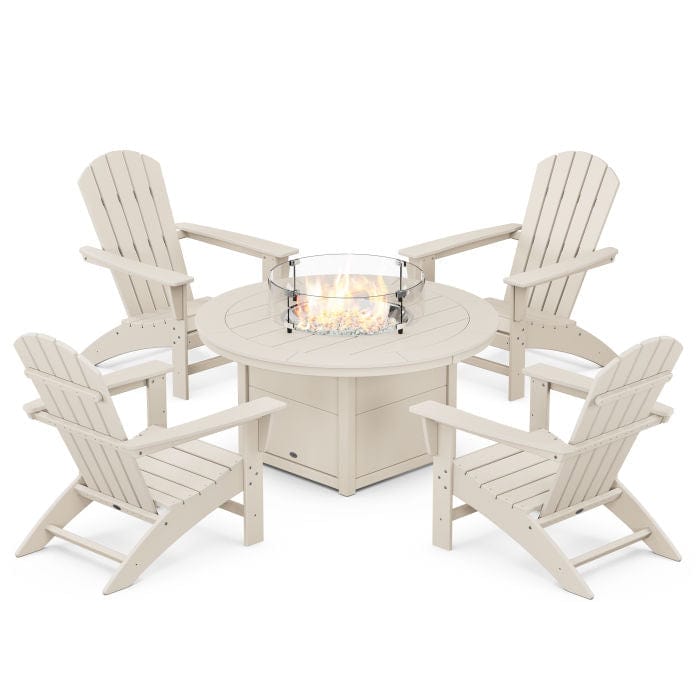 Polywood Nautical 5 Pc Adirondack Chair Set with Fire Pit Table