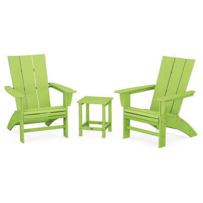 Polywood Modern 3-Piece Curveback Adirondack Set With Long Island 18&quot; Side Table - Casual Furniture World