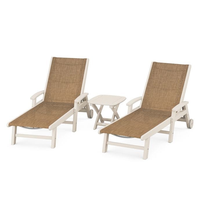 Polywood Coastal 3-Piece Wheeled Chaise Set with Nautical Side Table - Casual Furniture World