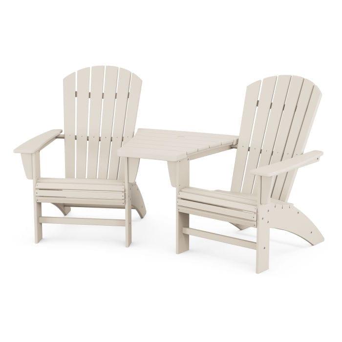 Polywood Nautical 3-Piece Curveback Adirondack Set With Angled Connecting Table - Casual Furniture World