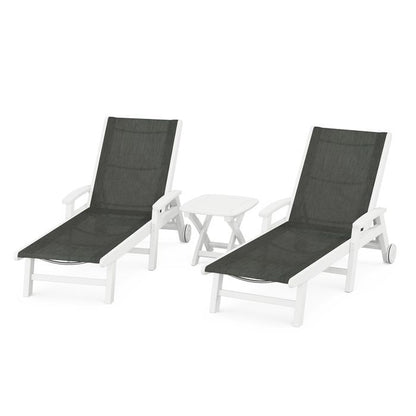 Polywood Coastal 3-Piece Wheeled Chaise Set with Nautical Side Table - Casual Furniture World